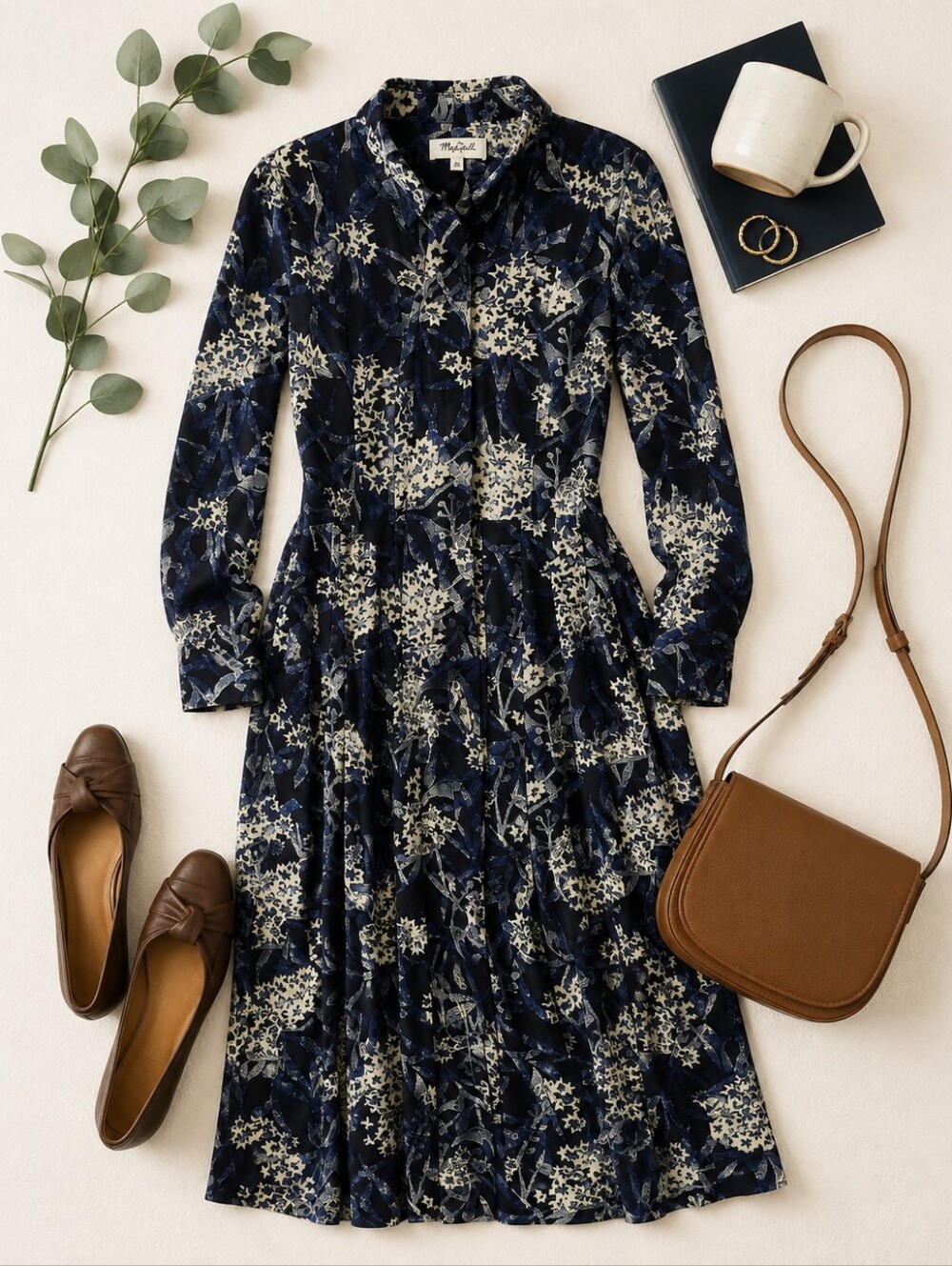 Miss Finch Modest Blue Black Lined High Neck L Sleeve Flowy Maxi Dress. Small